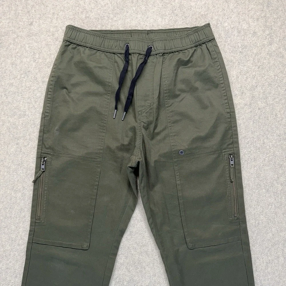 Zanerobe Olive Green‎ Jogger Pants Mens Elastic Waist Zip Cargo Pocket Tapered L